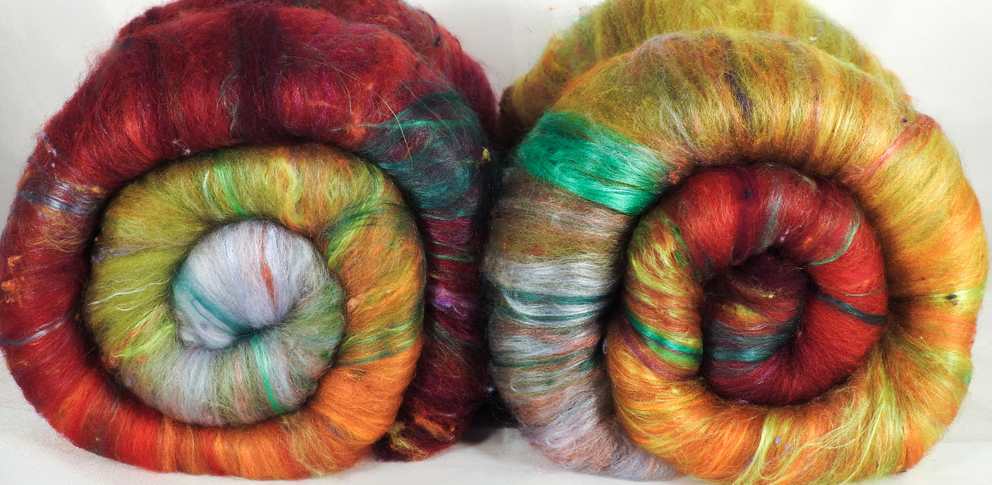 Turning Leaf - Roly Poly batts- 30% Bond fleece, merino, rambouillet, silk, bamboo, silk noil (angelina in the sparkle batts) - Inglenook Fibers