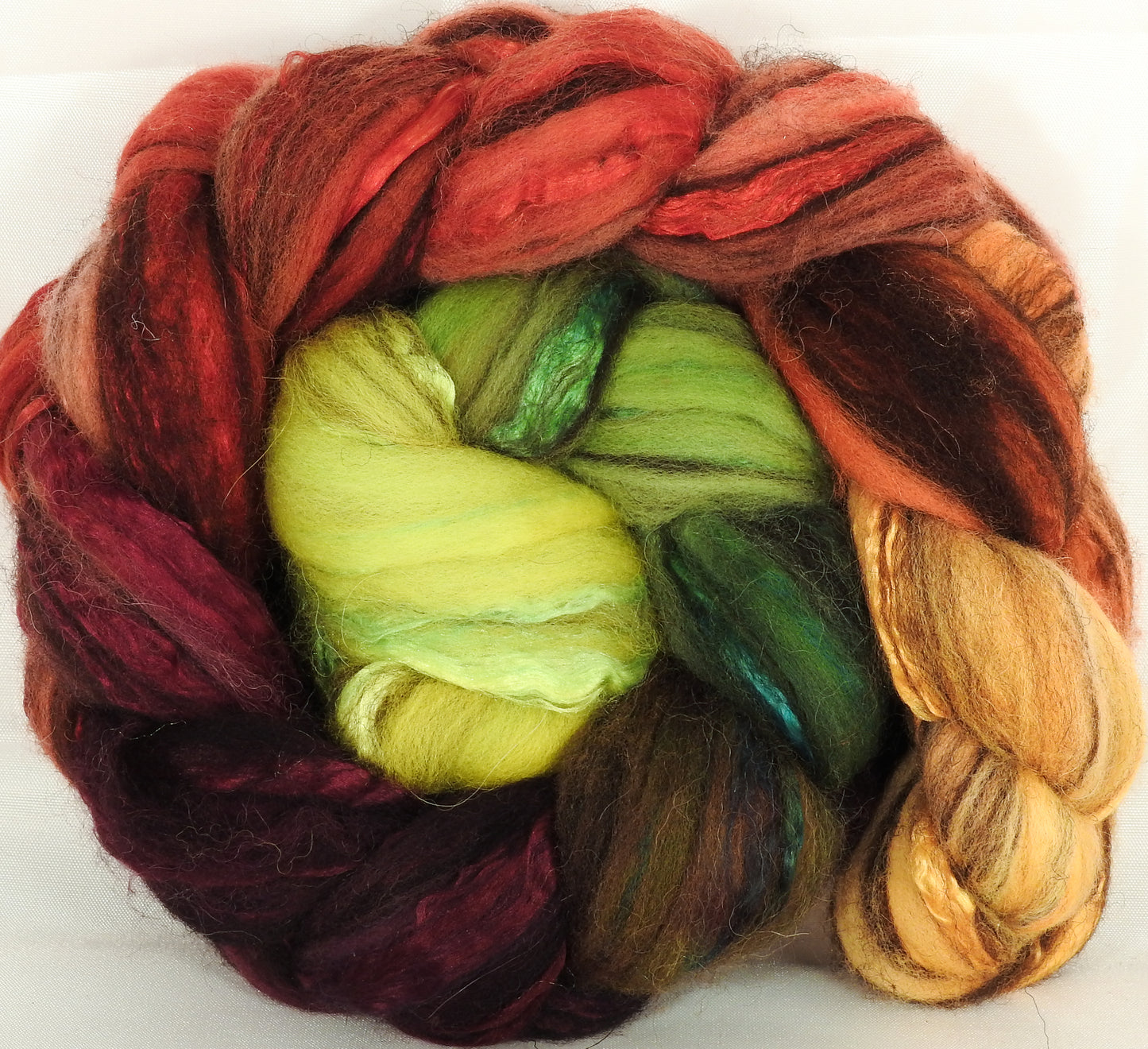 Batt in a Braid #37 -Woodbine ( 5 oz) - Polwarth / Grey Baby Alpaca /Brown Corriedale/ Mulberry Silk ( 40/20/20/20 ) - Inglenook Fibers
