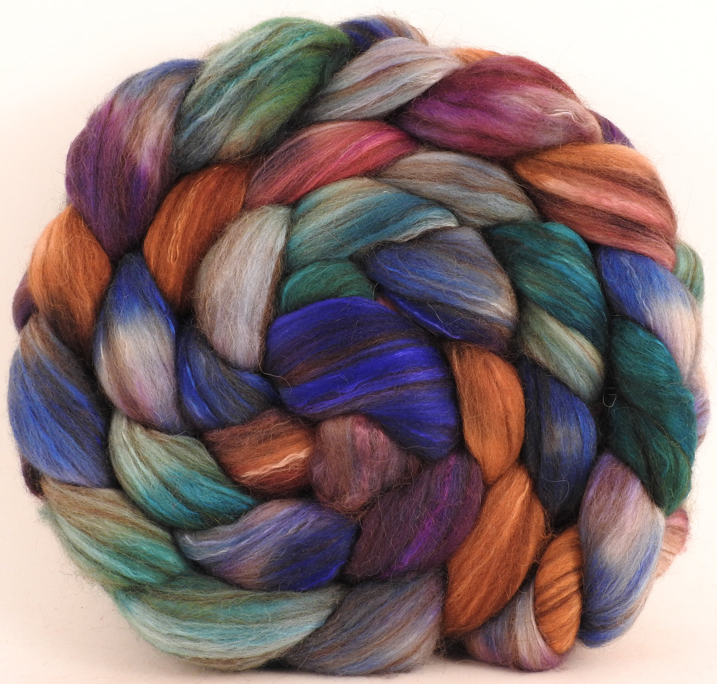 Hand dyed top for spinning -Argyle Socks (6.5 oz.) 18.5 mic merino/ camel/ brown alpaca/ mulberry silk/ (40/20/20/20) - Inglenook Fibers