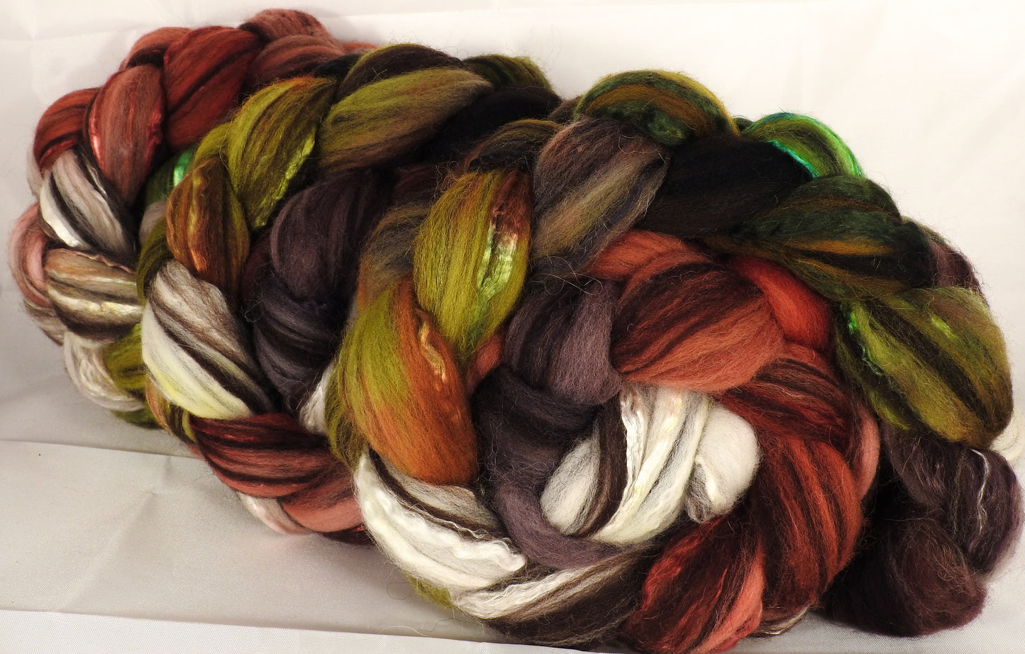 Batt in a Braid #37 -Elizabeth Zimmerman ( 5.1 oz) - Polwarth / Grey Baby Alpaca /Brown Corriedale/ Mulberry Silk ( 40/20/20/20 ) - Inglenook Fibers