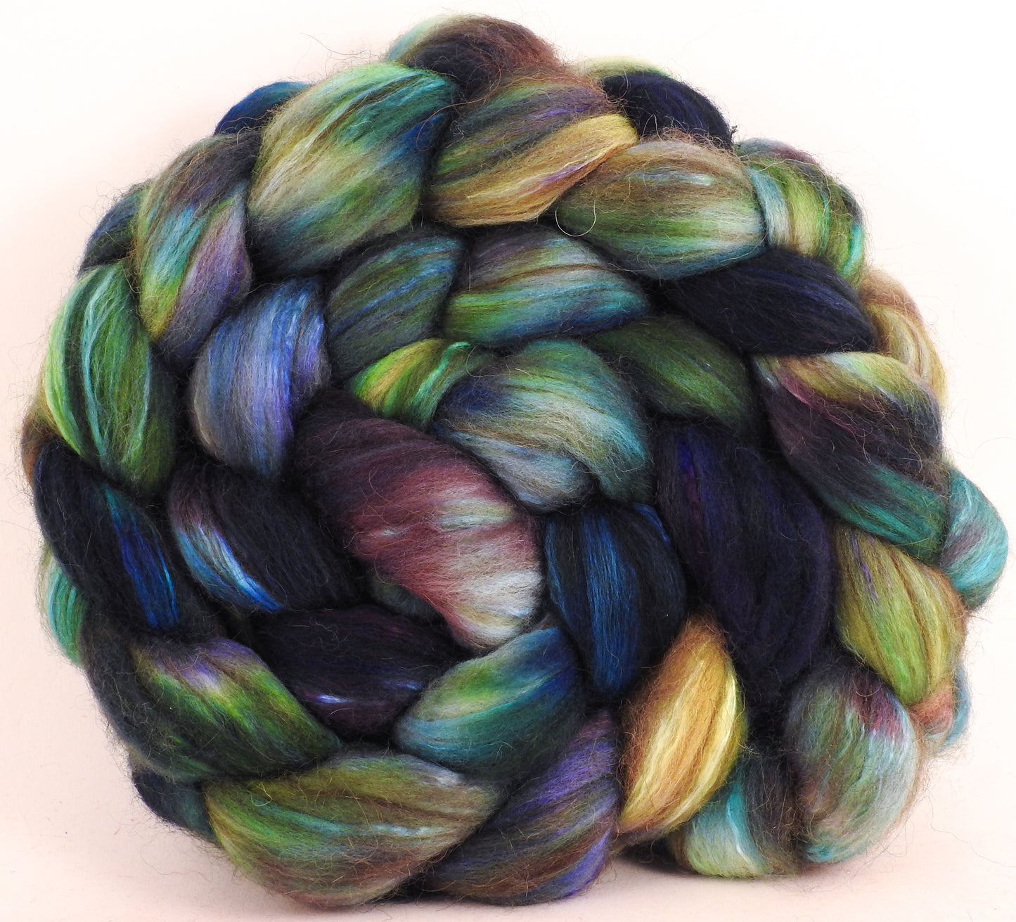 Hand dyed top for spinning -Mirage - 18.5 mic merino/ camel/ brown alpaca/ mulberry silk/ (40/20/20/20) - Inglenook Fibers