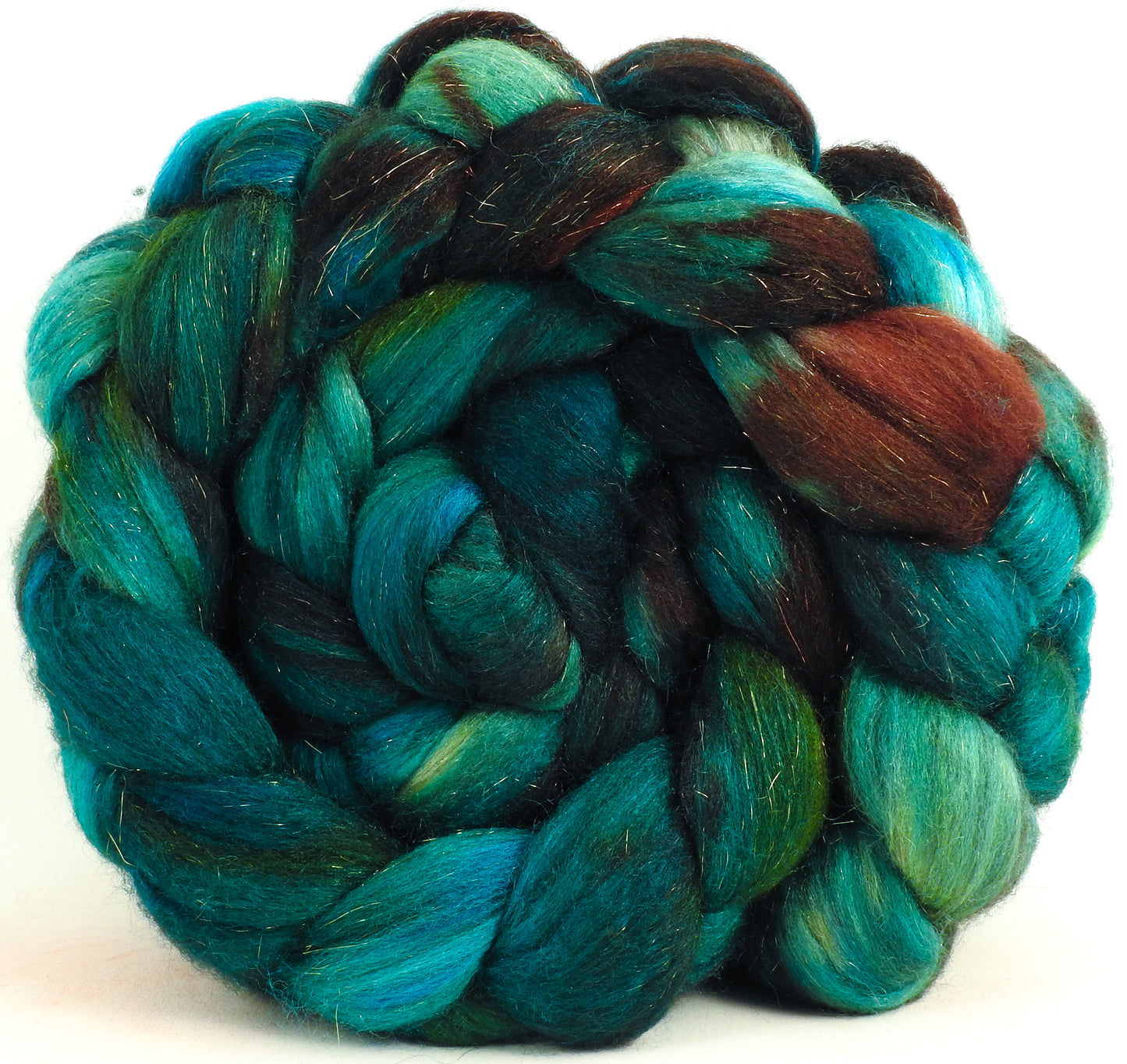 Trident - Batt in a Braid #53- YAK/ Tussah silk/ Superfine Merino/Gold Stellina(30/30/30/10)