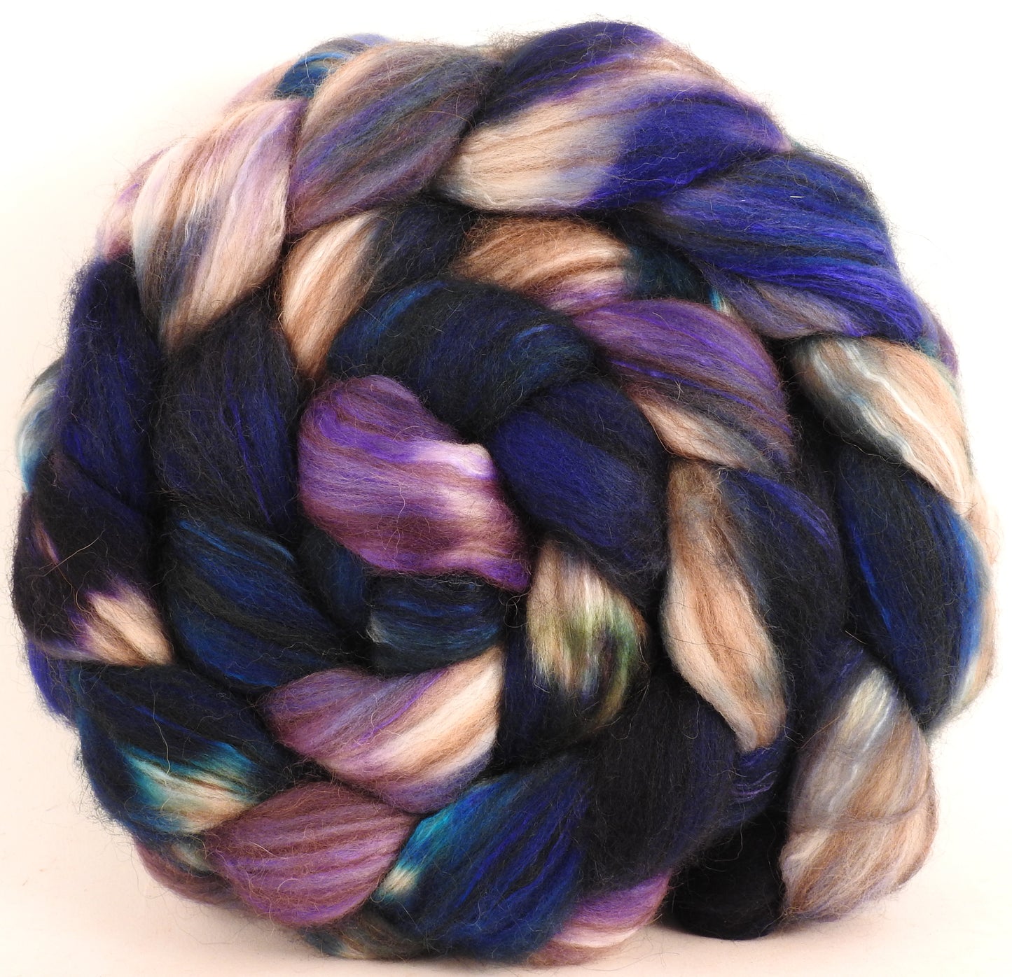 Hand dyed top for spinning -Blue Jay- (5.5 oz.) 18.5 mic merino/ camel/ brown alpaca/ mulberry silk/ (40/20/20/20) - Inglenook Fibers