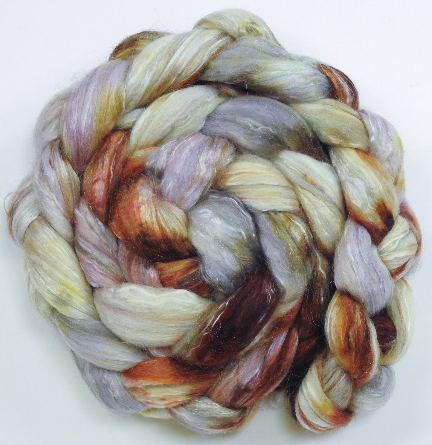 Cockle Shells (5.4 oz) - Batt in a Braid #31 - Polwarth/ Mulberry Silk / Baby Alpaca / Rainbow Firestar/ Tencel( 40/25/15/10/10)