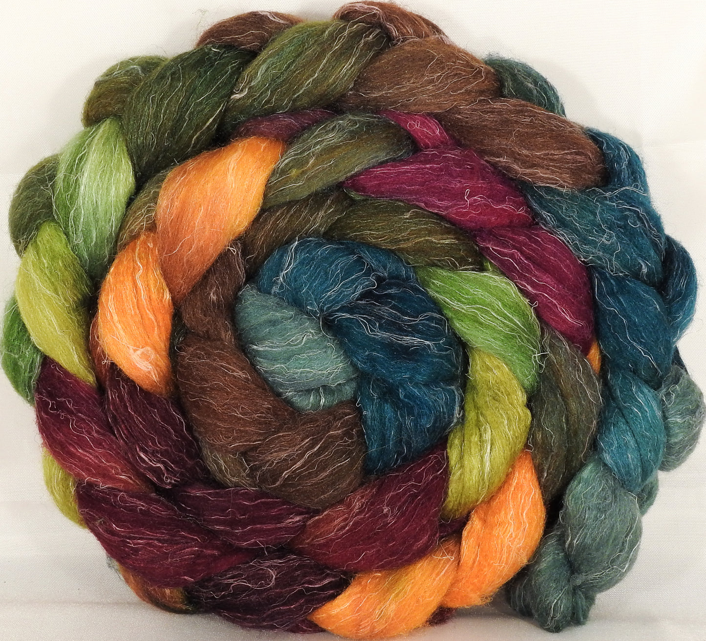 Batt in a Braid #29 - Farm Stand - Rambouillet / Tussah / Flax (40/40/20) - Inglenook Fibers