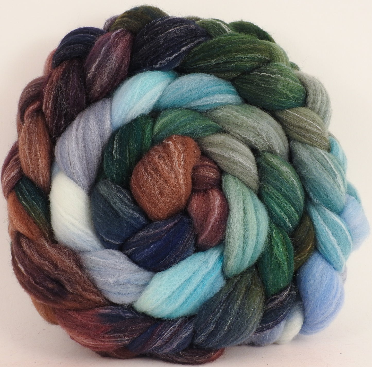 Hand dyed top for spinning -Sleigh Ride (5.5 oz.) Targhee/silk/ bamboo ( 80/10/10) - Inglenook Fibers