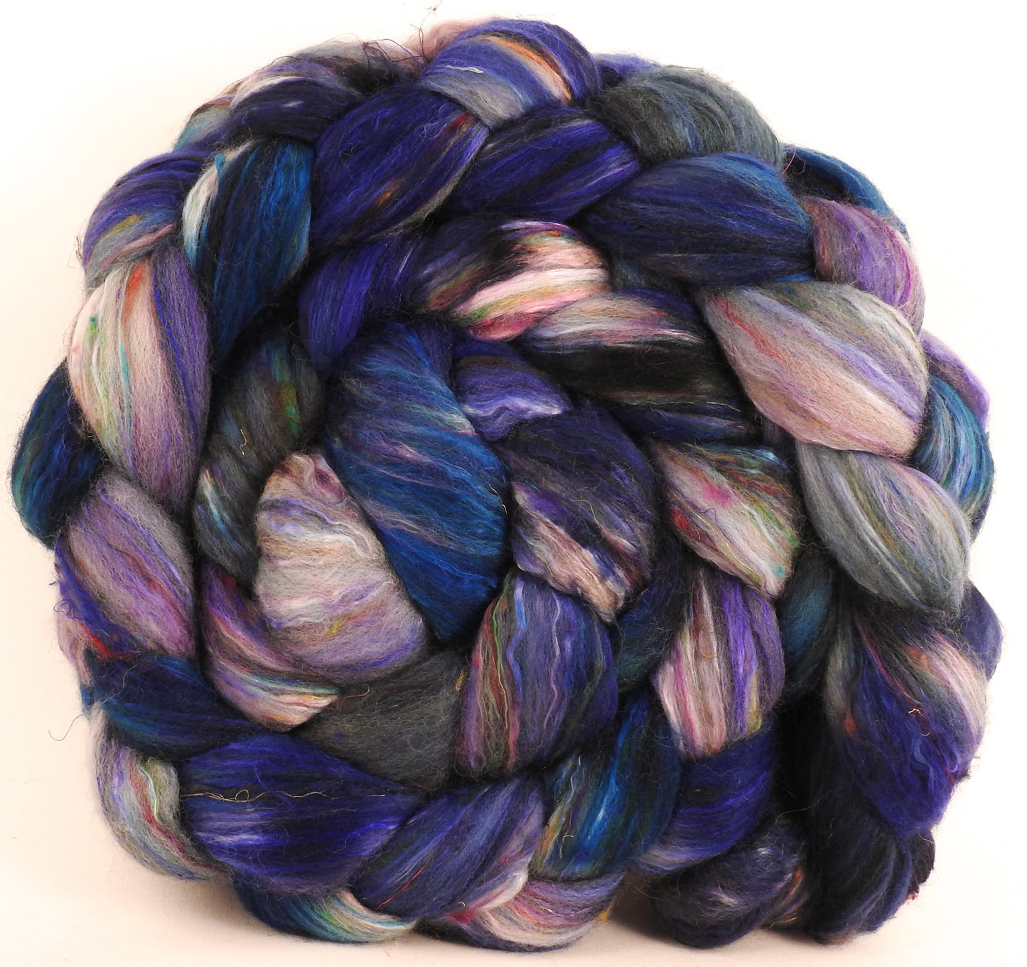 Batt in a Braid #39 -Blue Jay - Falkland Merino/ Mulberry Silk / Sari Silk (50/25/25) - Inglenook Fibers