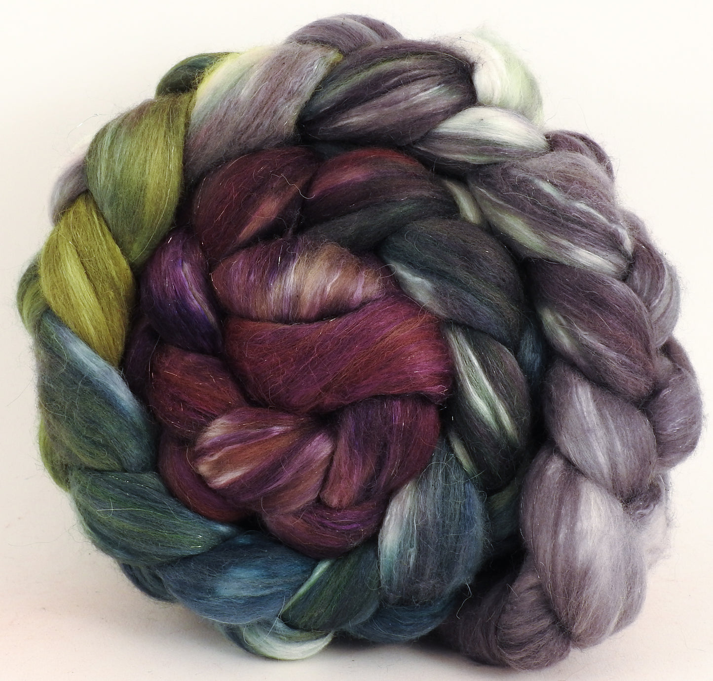 Batt in a Braid #41 - Peppercorns - Llama / Merino ( 18 mic.)/ Mulberry silk/ Stellina (40/30/25/5) - Inglenook Fibers