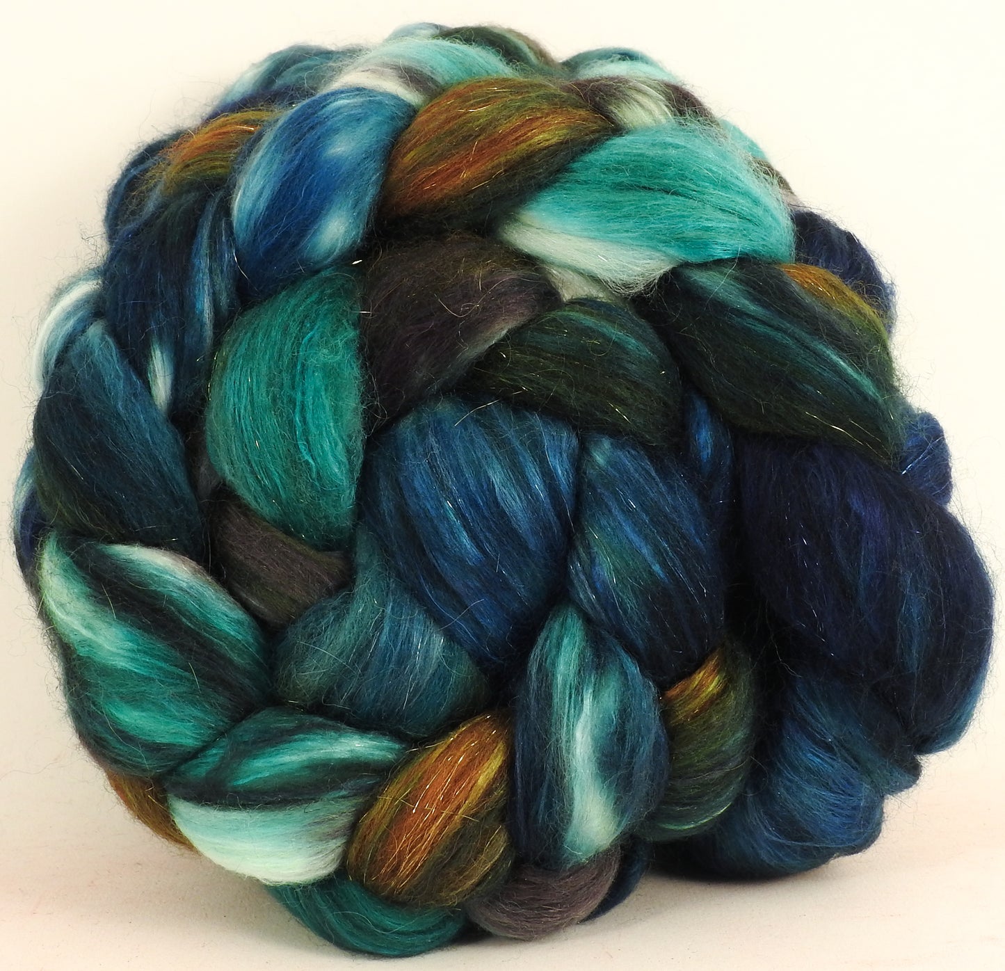 Batt in a Braid #41 - Kraken - Llama / Merino ( 18 mic.)/ Mulberry silk/ Stellina (40/30/25/5) - Inglenook Fibers