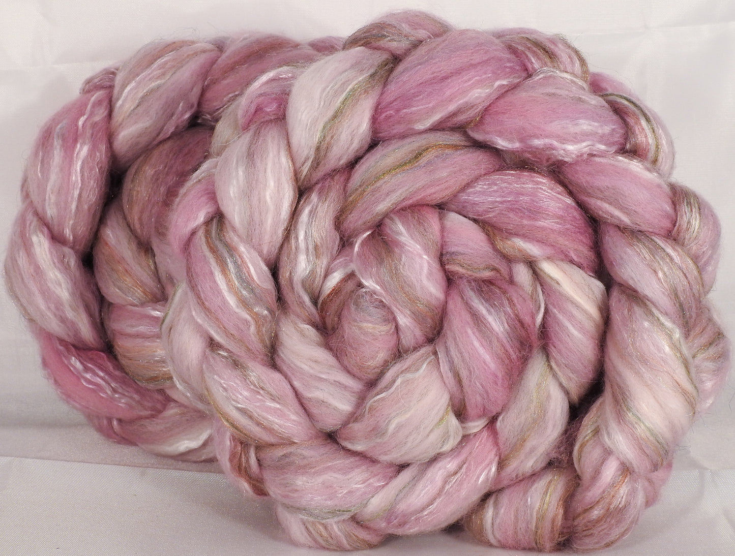 Batt in a Braid #31- Ballerina -( 5.15 oz. ) - Polwarth/ Mulberry Silk / Baby Alpaca / Rainbow Firestar/ Tencel( 40/25/15/10/10) - Inglenook Fibers