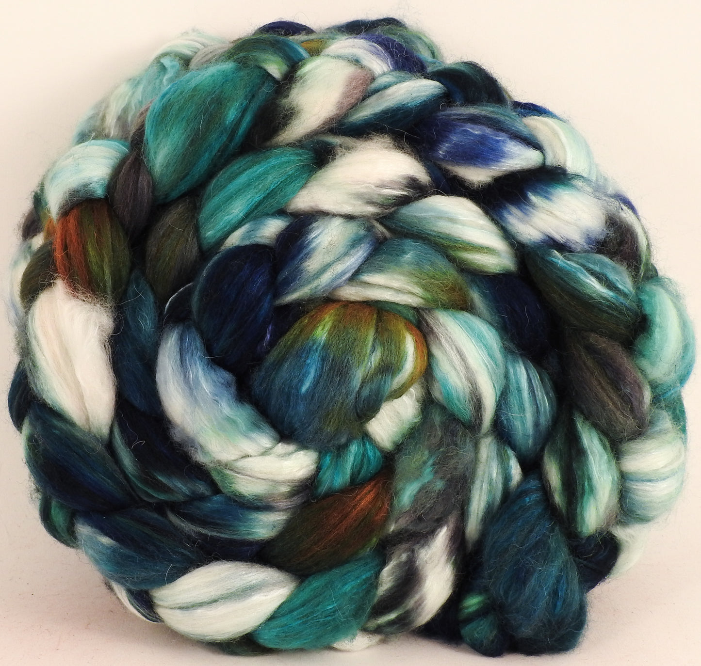 Batt in a Braid #5 - Kraken -(5.3 oz.) Merino/ Camel/ silk/ faux cashmere/ firestar (25/25/25/12/12) - Inglenook Fibers