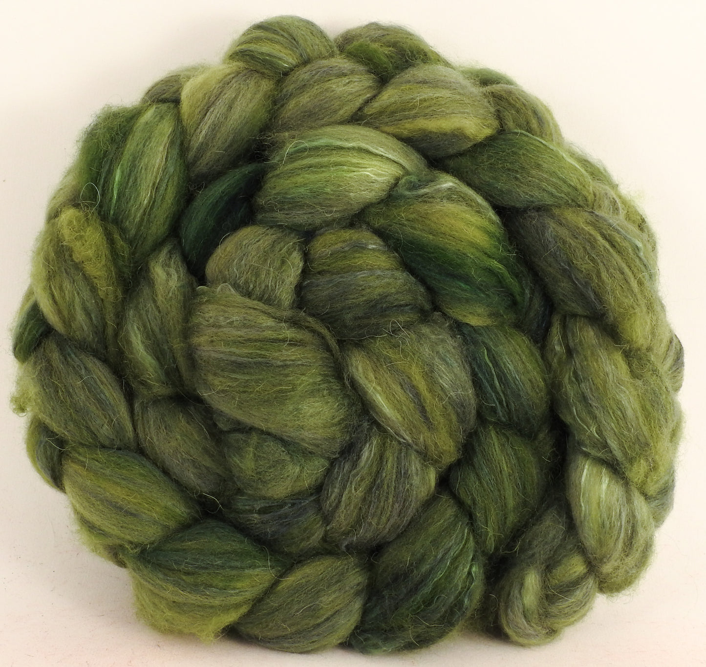 Batt in a Braid #5 -Bottle Green -(5.4 oz.) Merino/ Camel/ silk/ faux cashmere/ firestar (25/25/25/12/12) - Inglenook Fibers