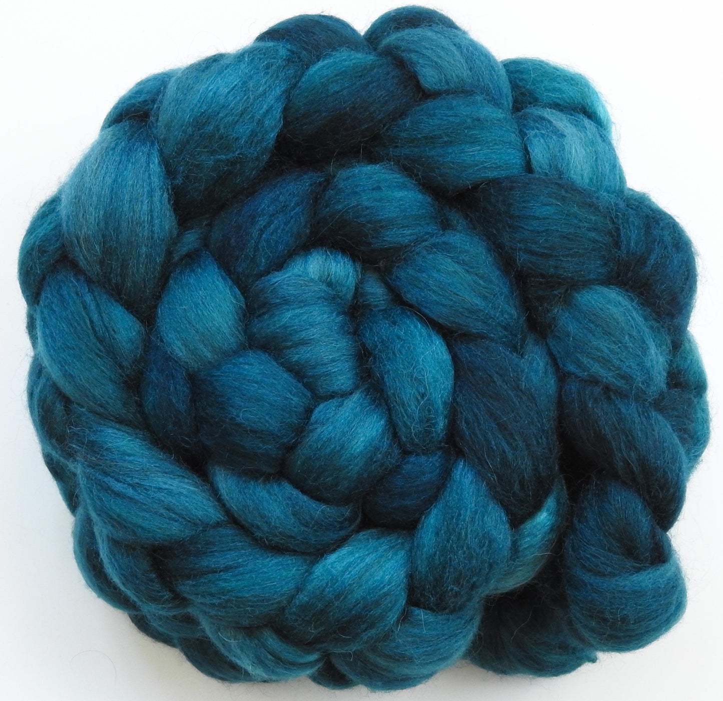 Blue Spruce (5.6 oz) - Batt in a Braid #6 - 1/3 Grey Baby Alpaca/1/3 Polwarth/ 1/3 Tussah Silk