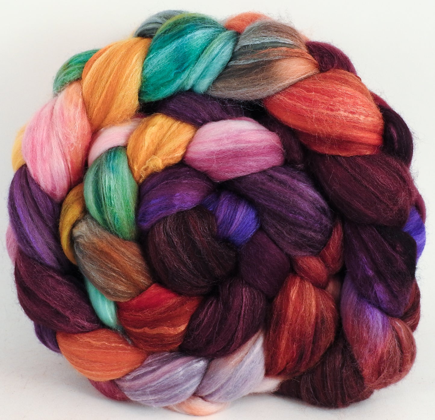 Batt in a Braid #35 - Red Queen (6.25 oz.) - Sw Merino (18.5 mic) /Merino (18.5 mic) / Tussah Silk (40/40/20) - Inglenook Fibers