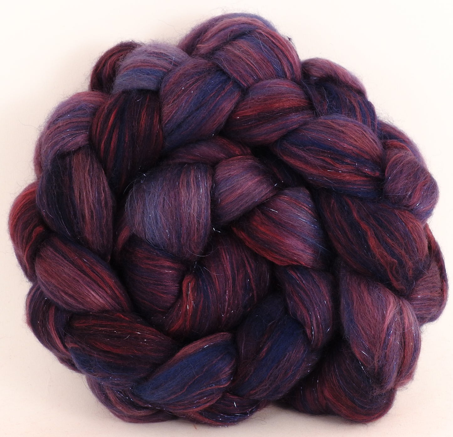 Batt in a Braid #41 - Banshee - (4.6 oz.) Llama / Merino ( 18 mic.)/ Mulberry silk/ Stellina (40/30/25/5) - Inglenook Fibers