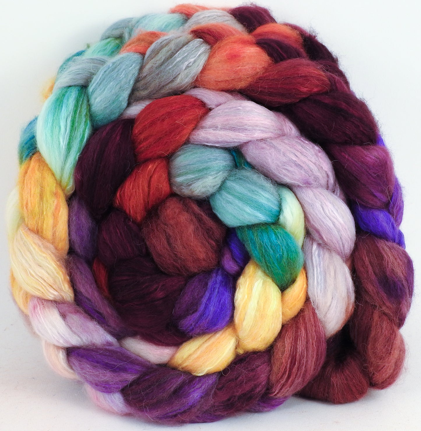 Batt in a Braid #5 - Red Queen -(5.3 oz.) Merino/ Camel/ silk/ faux cashmere/ firestar (25/25/25/12/12) - Inglenook Fibers