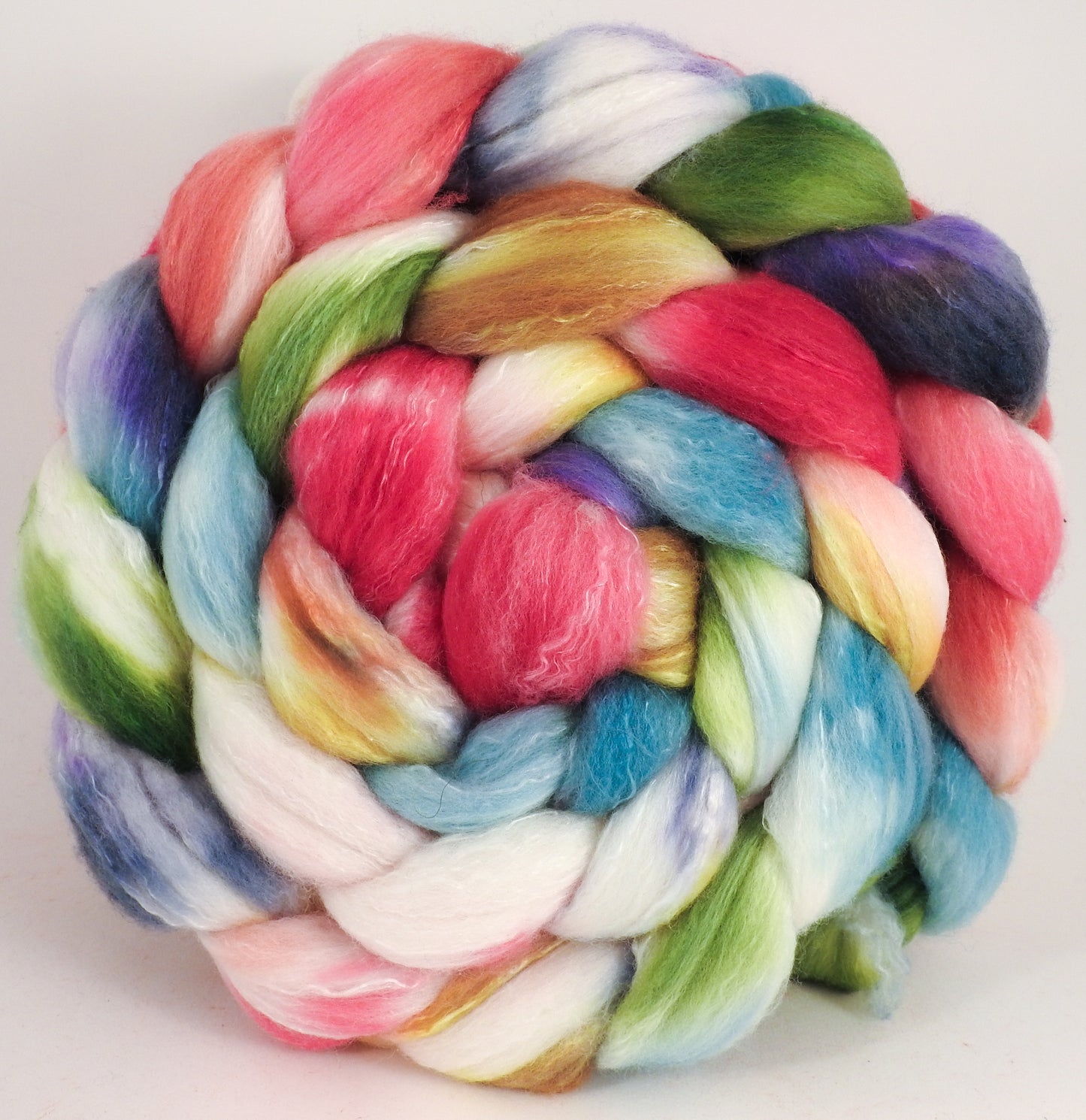 Hand dyed top for spinning - Ribbon Candy - (5.6 oz.) Organic polwarth /Tussah silk (80/20) - Inglenook Fibers