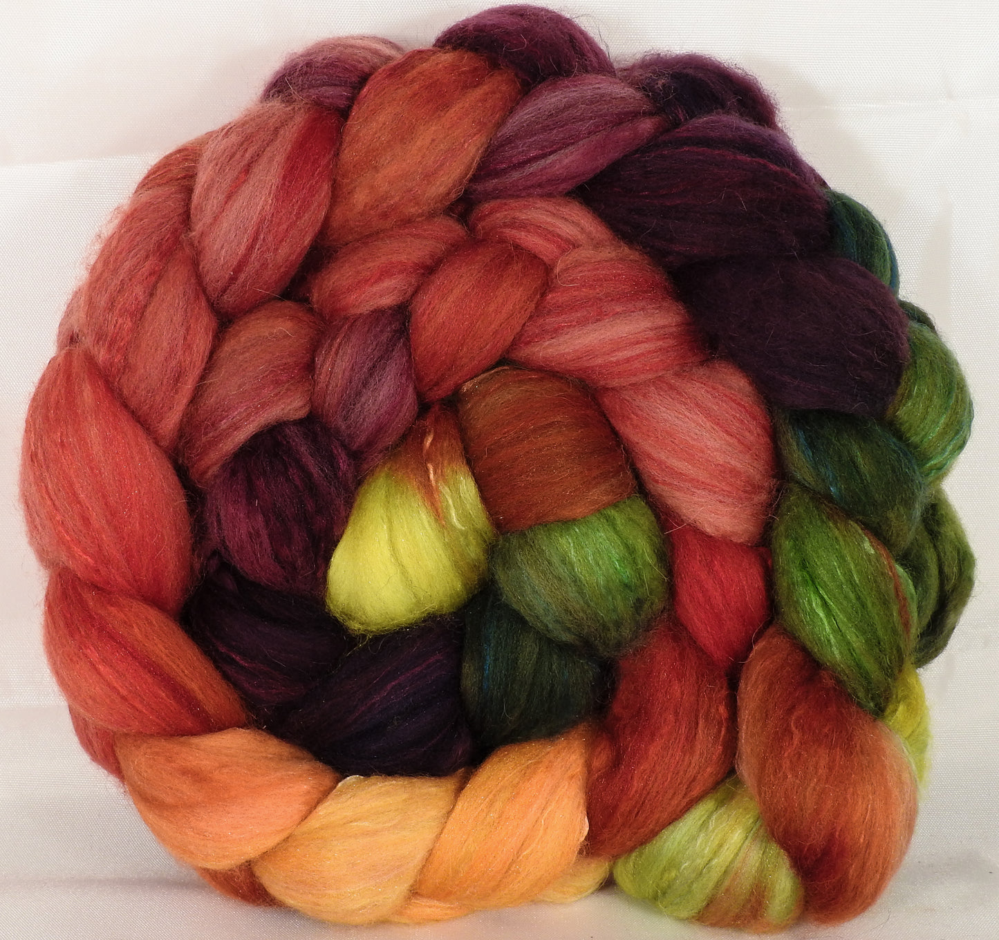 RESERVED for KAREGENKNIGHT-Batt in a Braid #5 -Woodbine -(6.2 oz.) Merino/ Camel/ silk/ faux cashmere/ firestar (25/25/25/12/12) - Inglenook Fibers