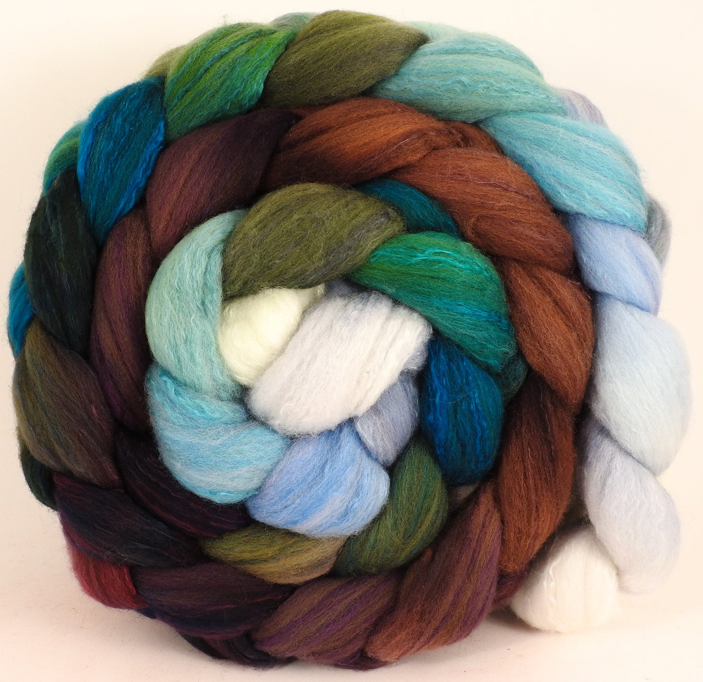 Hand dyed top for spinning -Sleigh Ride - (5.5 oz) Organic Polwarth / Tussah silk (80/20) - Inglenook Fibers