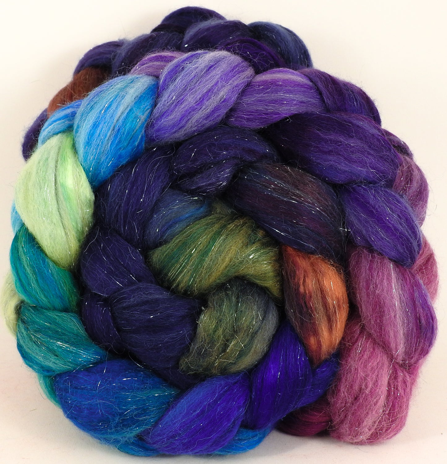 Batt in a Braid #41 -Royal Pain - (5.2 oz.) Llama / Merino ( 18 mic.)/ Mulberry silk/ Stellina (40/30/25/5) - Inglenook Fibers