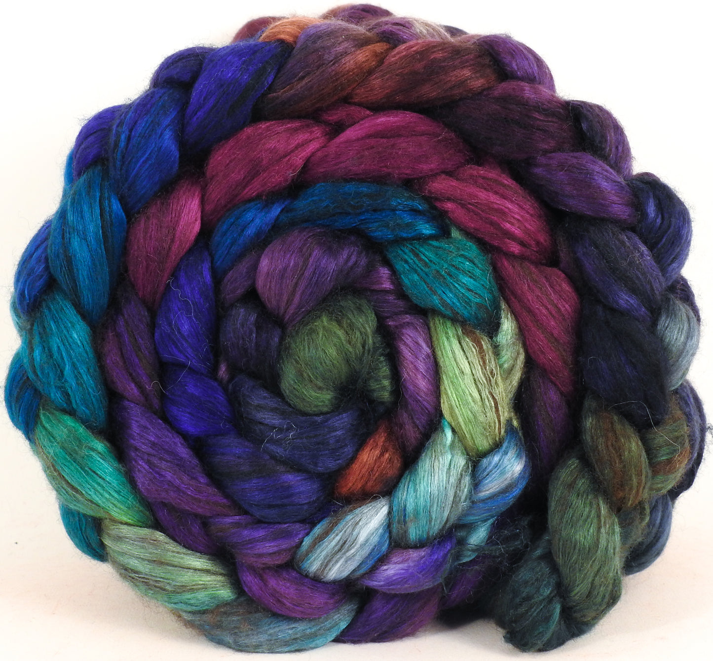 Hand dyed yak/ mulberry silk top - Royal Pain - YAK /silk ( 50/50) - Inglenook Fibers