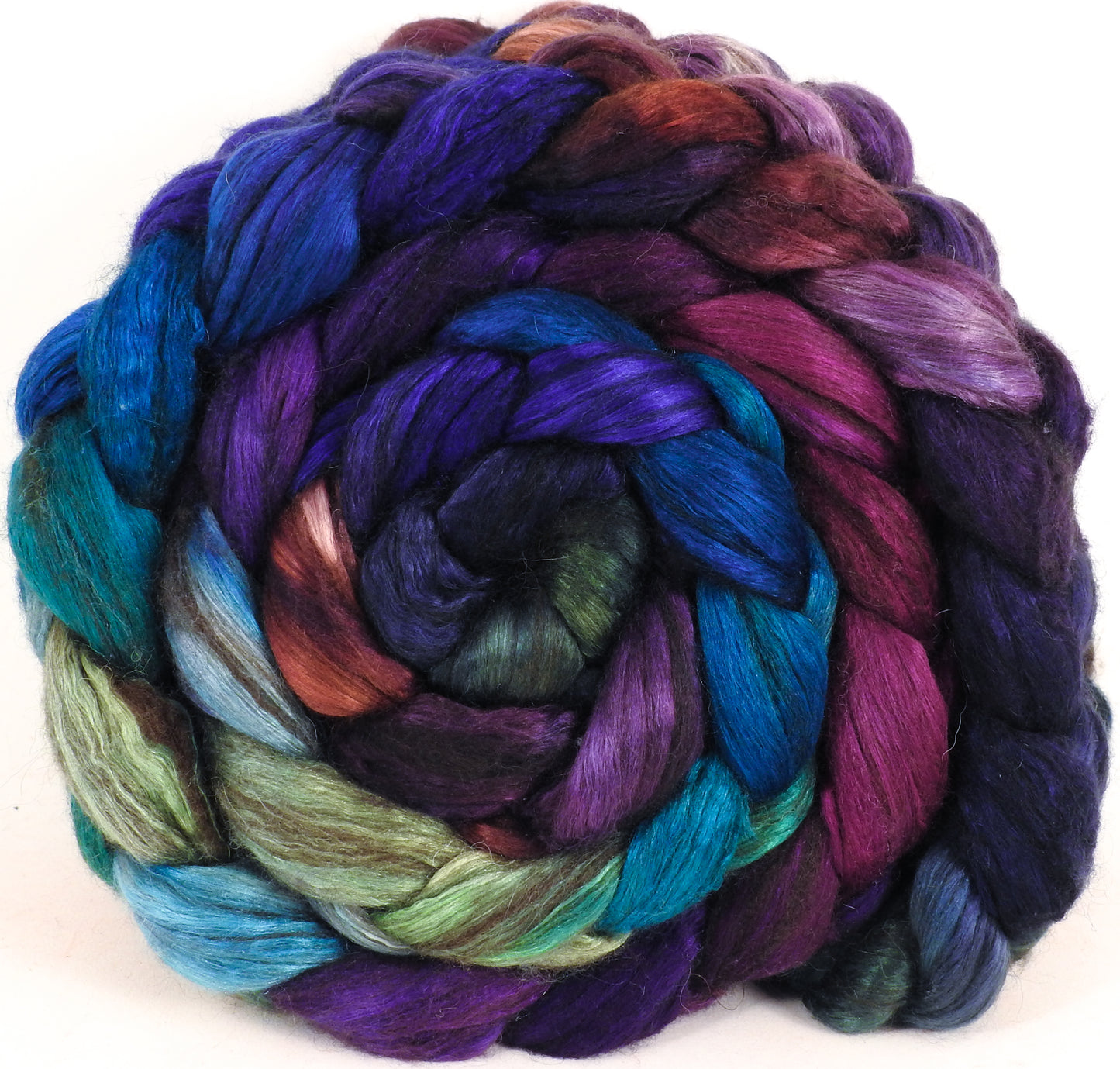 Hand dyed yak/ mulberry silk top - Royal Pain - YAK /silk ( 50/50) - Inglenook Fibers