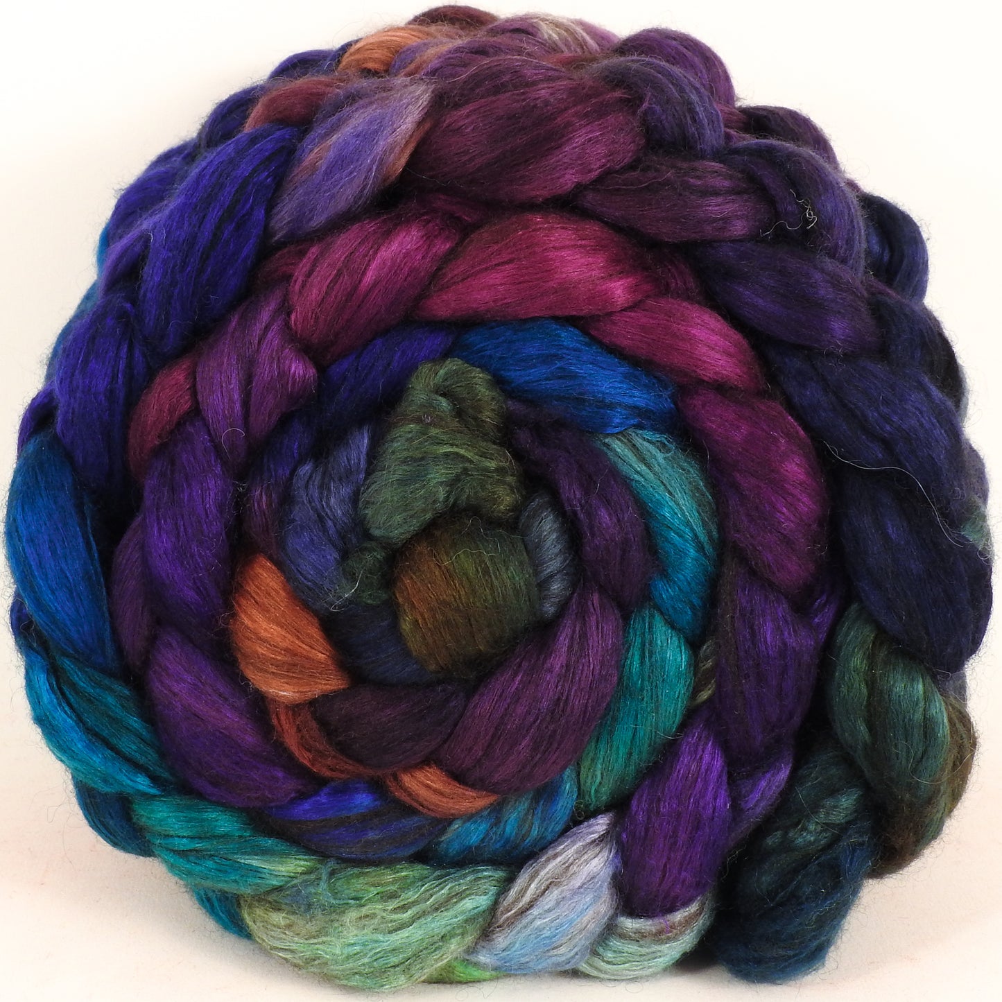 Hand dyed yak/ mulberry silk top - Royal Pain - YAK /silk ( 50/50) - Inglenook Fibers