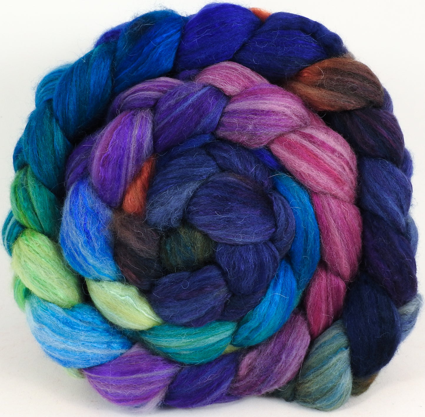 Batt in a Braid #5 - Royal Pain -(5.3 oz.) Merino/ Camel/ silk/ faux cashmere/ firestar (25/25/25/12/12) - Inglenook Fibers