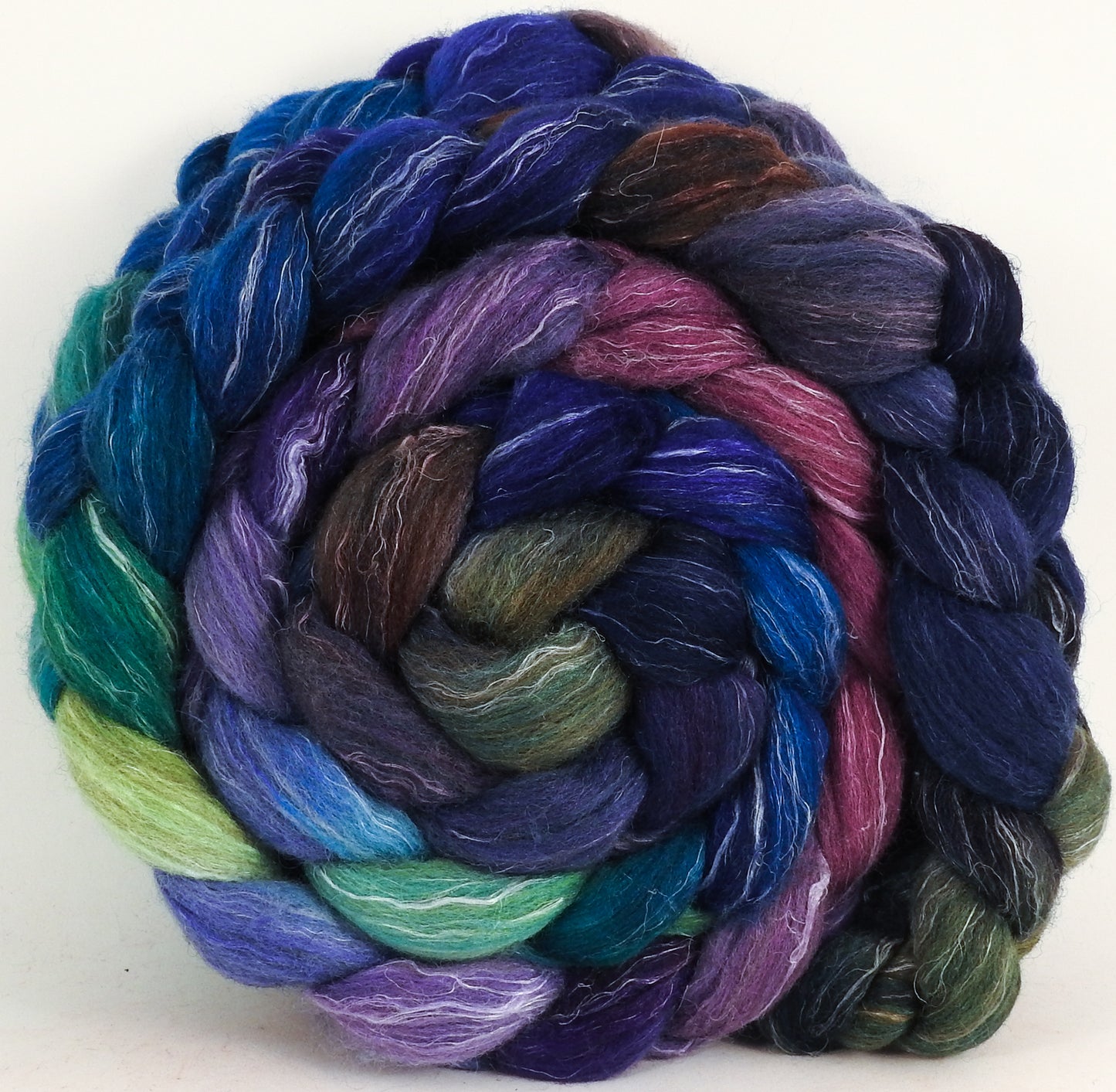 Batt in a Braid #38 -Royal Pain - (5.3 oz.) Shetland/ Falkland Merino / tussah silk/ flax (40/25/25/10) - Inglenook Fibers