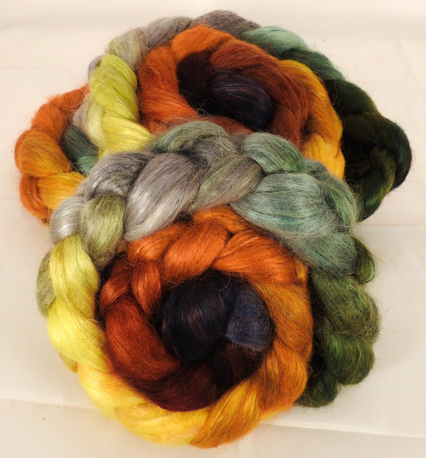 Hand-dyed wensleydale/ mulberry silk roving ( 65/35) -Gourds - Inglenook Fibers