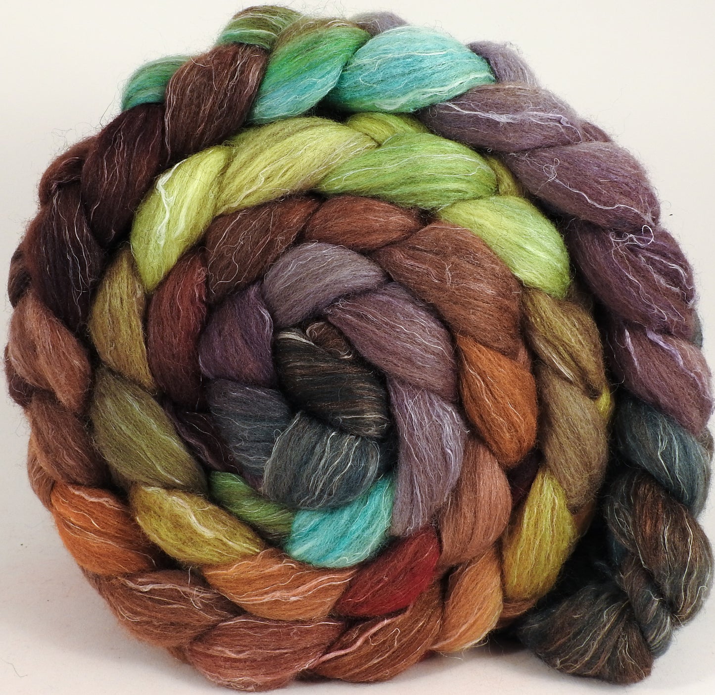 Batt in a Braid #38 - Bronze Oak - Shetland/ Falkland Merino / tussah silk/ flax (40/25/25/10) - Inglenook Fibers