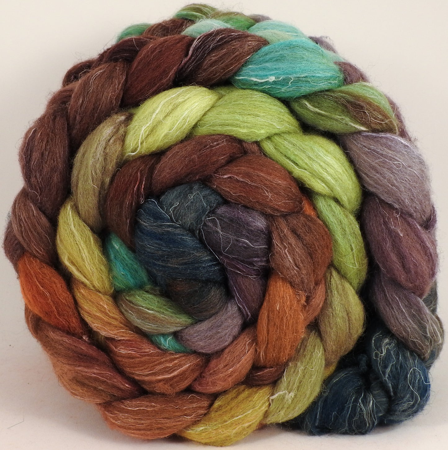 Batt in a Braid #38 - Bronze Oak - Shetland/ Falkland Merino / tussah silk/ flax (40/25/25/10) - Inglenook Fibers