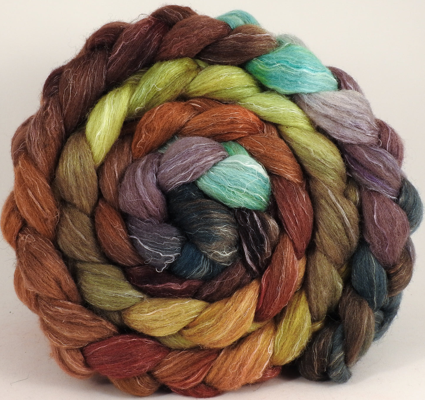 Batt in a Braid #38 - Bronze Oak - Shetland/ Falkland Merino / tussah silk/ flax (40/25/25/10) - Inglenook Fibers