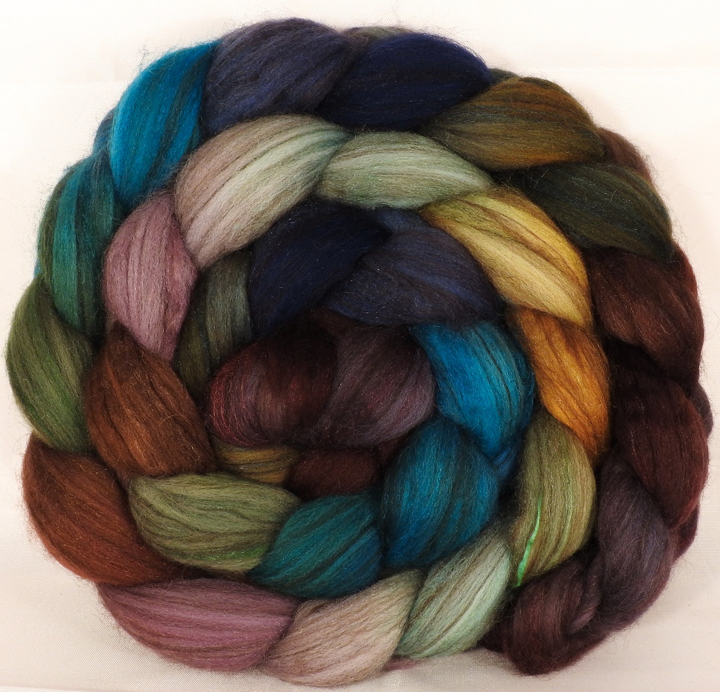 Hand dyed top for spinning -Selkie-( 5.5 oz. ) 18.5 mic merino/ camel/ brown alpaca/ mulberry silk/ (40/20/20/20) - Inglenook Fibers