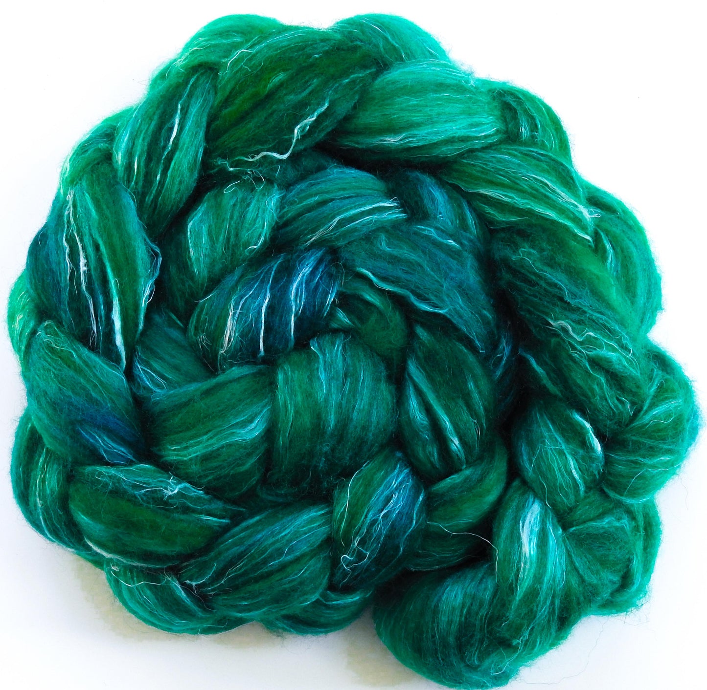 Shamrock- Batt in a Braid #32 -(5.7 oz) Manx Loaghtan/ Wht Bfl / Tussah Silk/ Flax( 30/30/30/10)