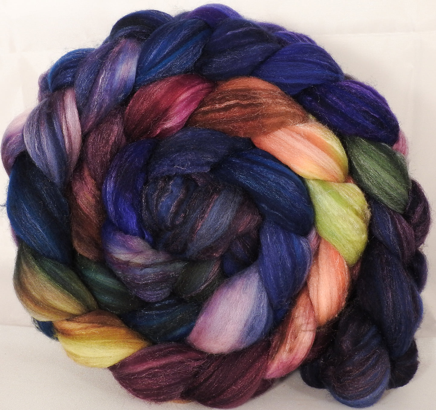 Batt in a Braid #35 (5.5 oz. )-Fresh Fig- Sw Merino (18.5 mic) /Merino (18.5 mic) / Tussah Silk (40/40/20) - Inglenook Fibers