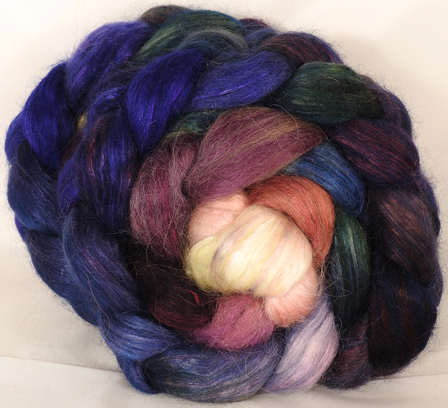Hand-dyed wensleydale/ mulberry silk roving ( 65/35) -Fresh Fig - Inglenook Fibers