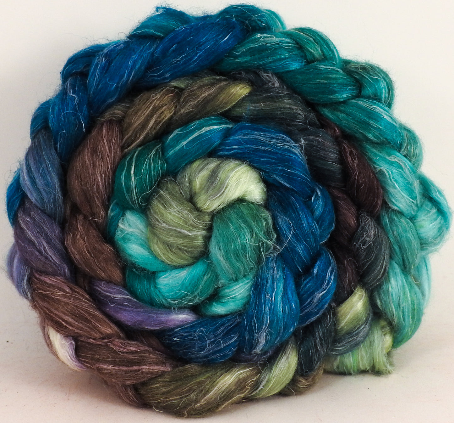 Tussah Silk / flax roving (65/35)- Sea Turtle - 5.4 oz. - Inglenook Fibers