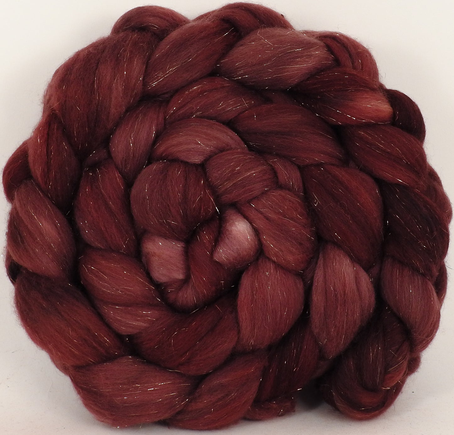 Batt in a Braid #48 - Mahogany -(4.3 oz.) Superfine Merino/ Mulberry silk/ Camel/ Gold Stellina (55/25/15/5) - Inglenook Fibers