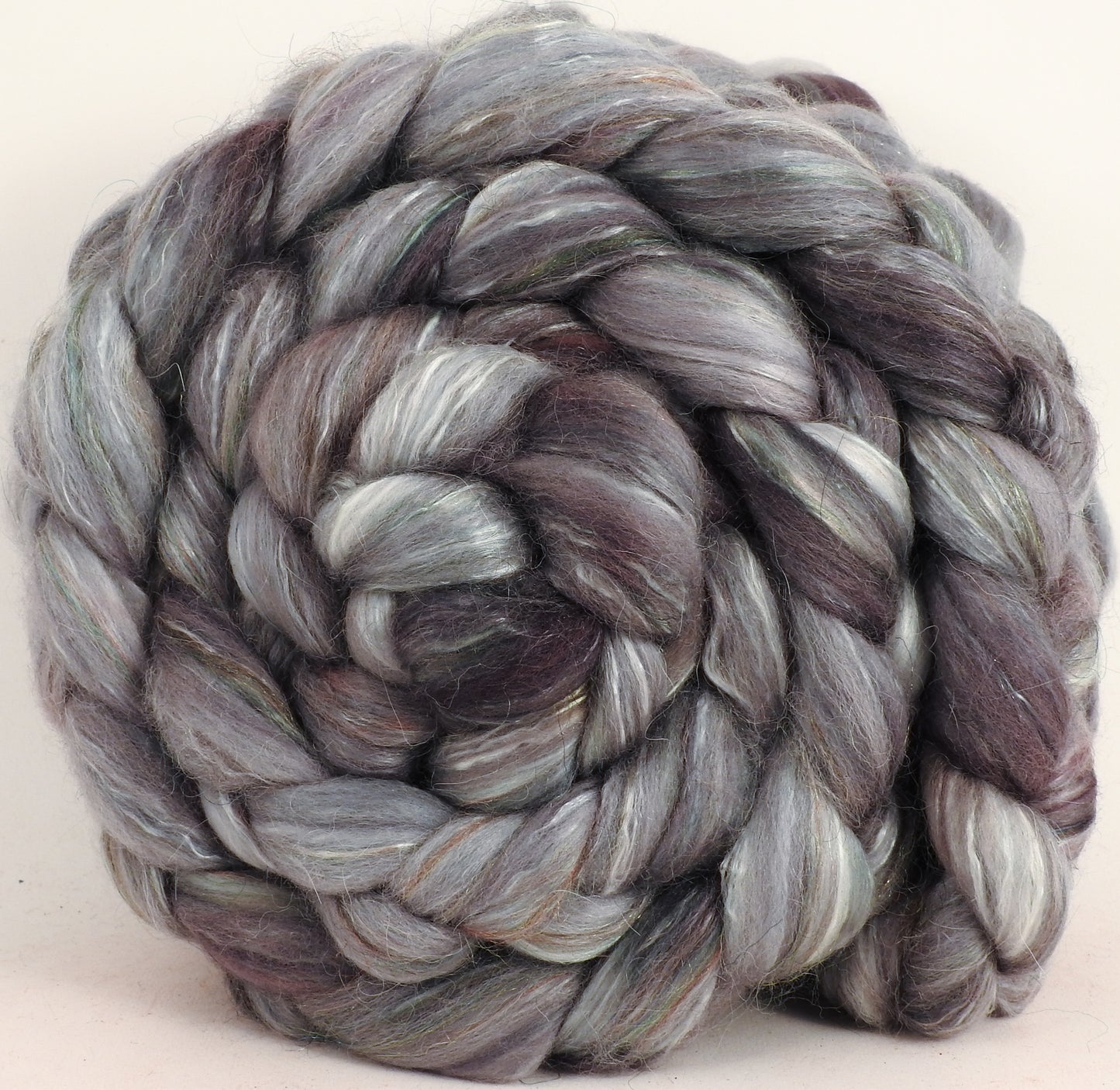 Batt in a Braid #31- Elven Cloak -(5.3 oz. ) Polwarth/ Mulberry Silk / Baby Alpaca / Rainbow Firestar/ Tencel( 40/25/15/10/10) - Inglenook Fibers