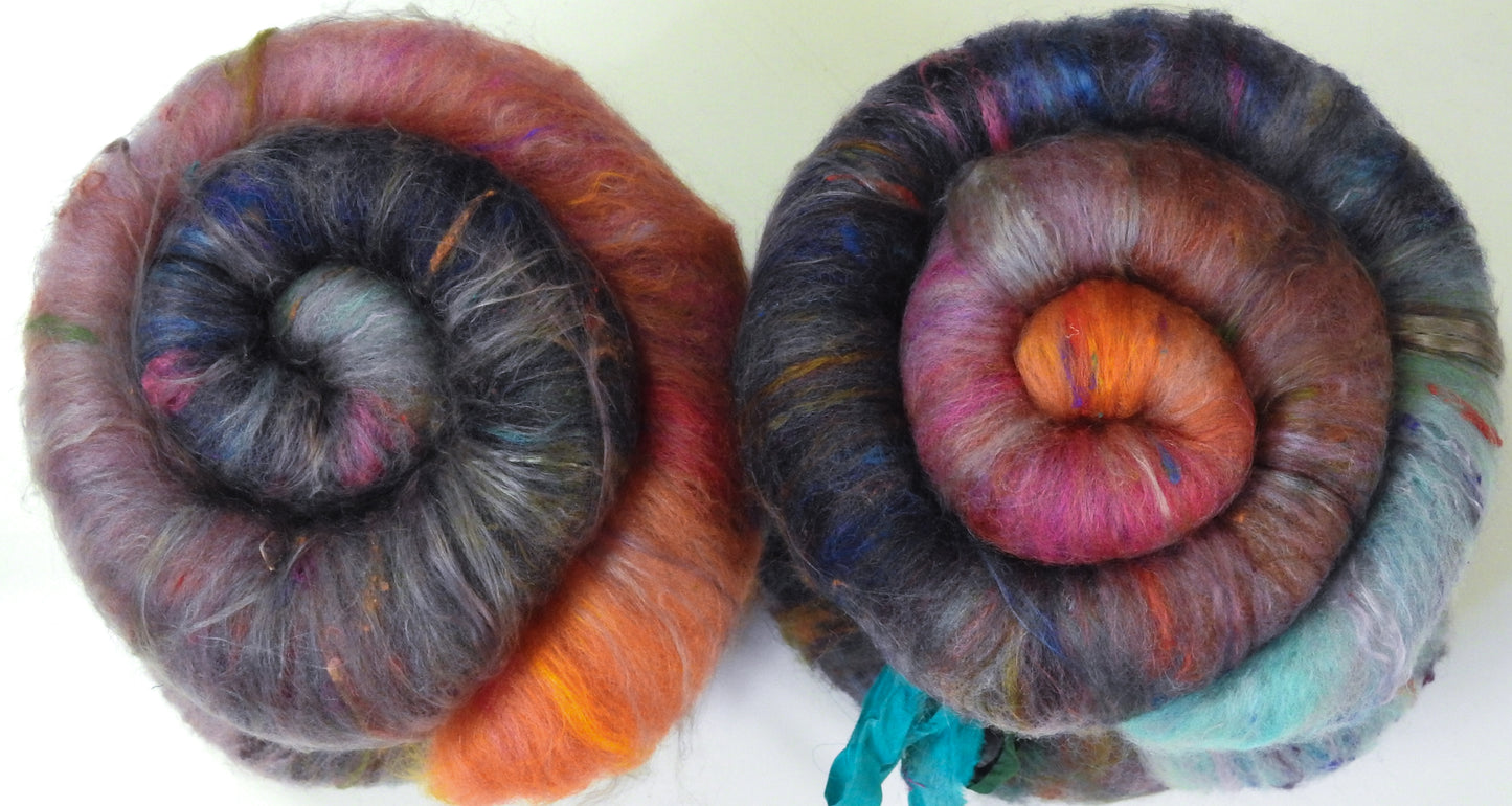 Demoiselles Coiffées-Non-Sparkle Roly-Poly Batts - (3.9 oz)- 30% Corriedale X & Border Leicester/CVM/Rambo fleeces; polwarth, merino, silk, bamboo, silk noil