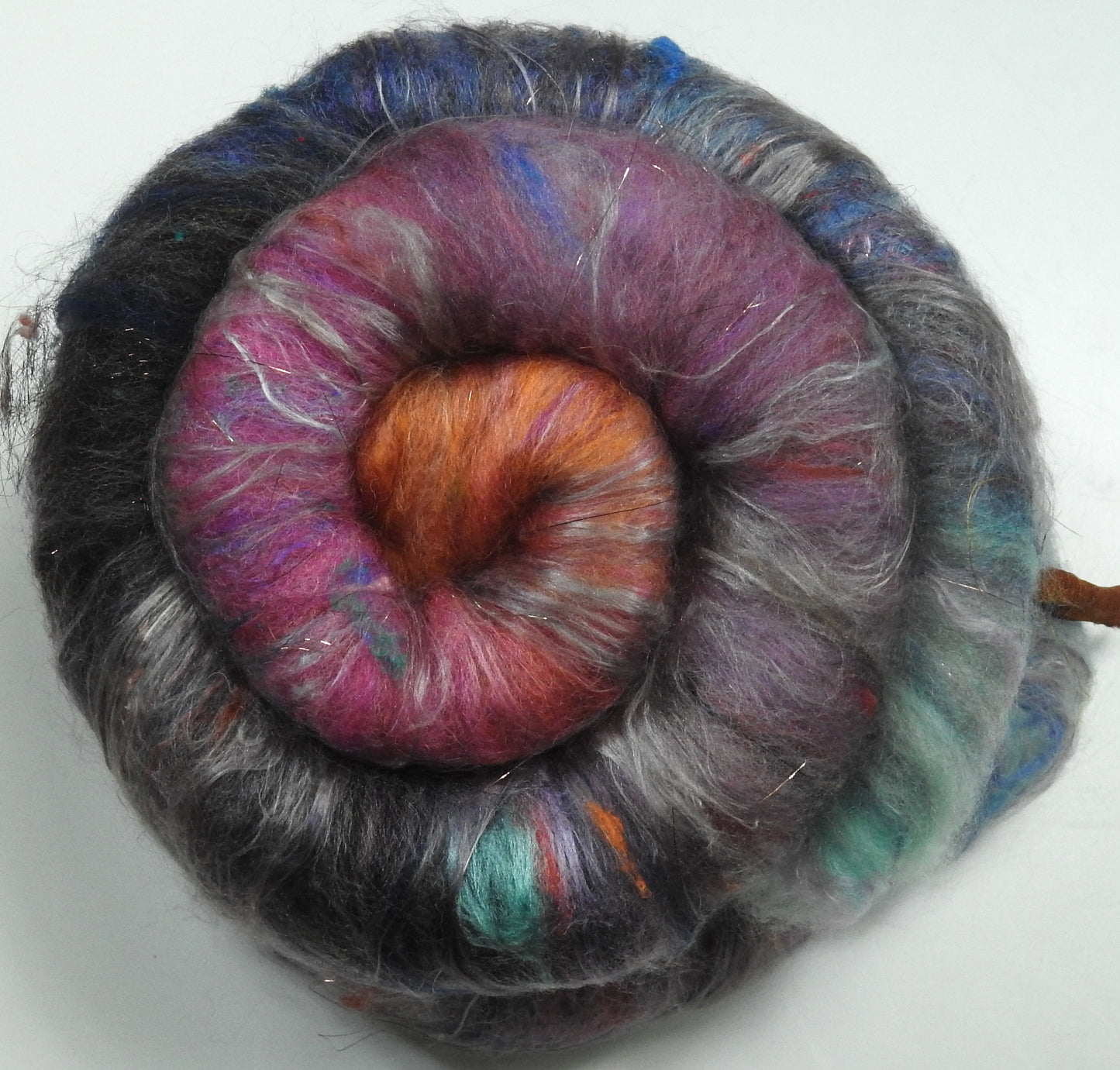 Demoiselles Coiffées- Sparkle Roly-Poly Batts - (4 oz)- 30% Corriedale X & Border Leicester/CVM/Rambo fleeces; polwarth, merino, silk, bamboo, silk noil, angelina