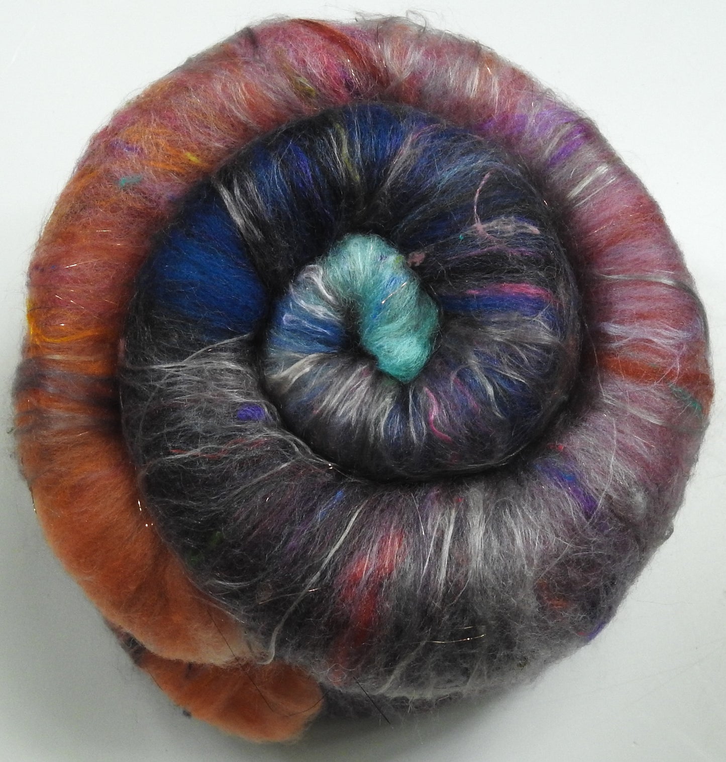 Demoiselles Coiffées- Sparkle Roly-Poly Batts - (4 oz)- 30% Corriedale X & Border Leicester/CVM/Rambo fleeces; polwarth, merino, silk, bamboo, silk noil, angelina