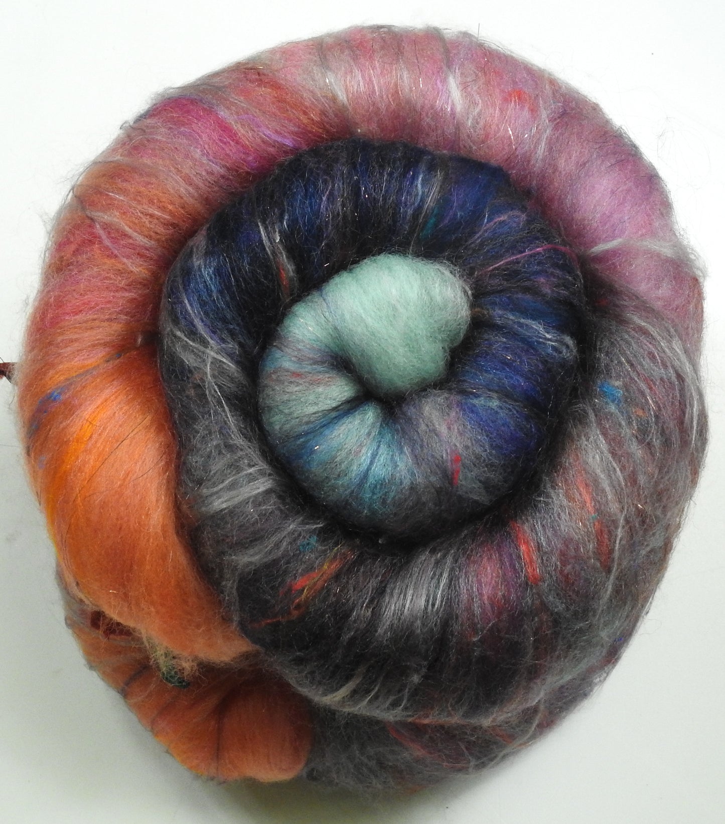 Demoiselles Coiffées- Sparkle Roly-Poly Batts - (4 oz)- 30% Corriedale X & Border Leicester/CVM/Rambo fleeces; polwarth, merino, silk, bamboo, silk noil, angelina