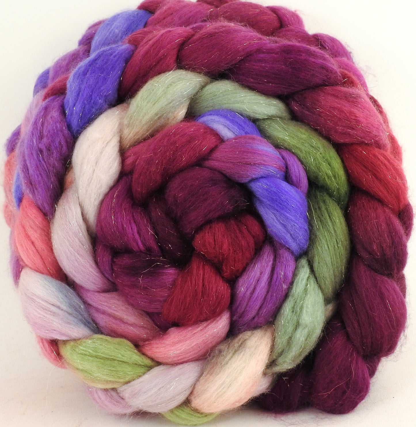 Batt in a Braid #48 - Sweetheart Roses - Superfine Merino/ Mulberry silk/ Camel/ Gold Stellina (55/25/15/5) - Inglenook Fibers