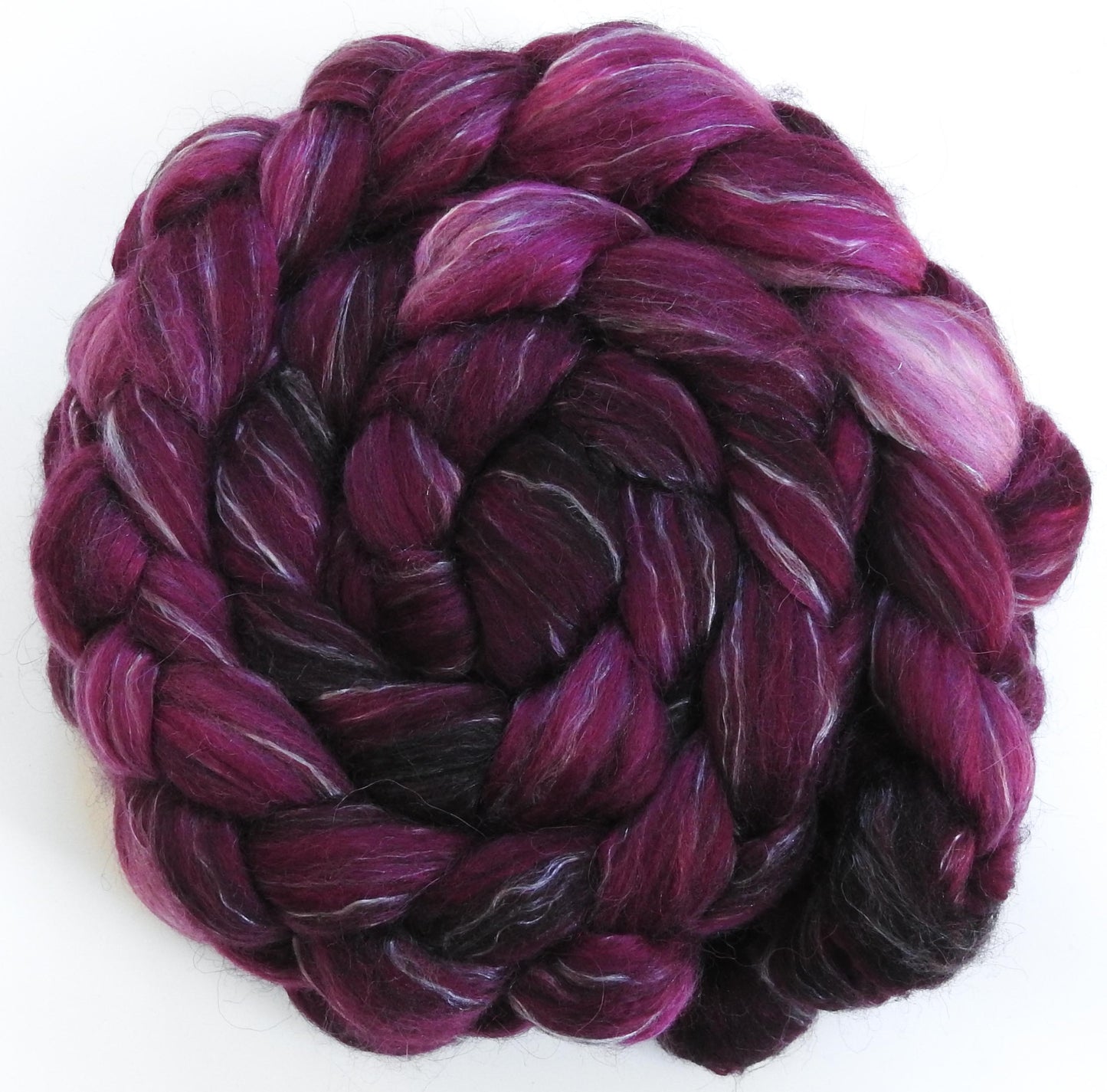 Black Cherry - Batt in a Braid #31 - Polwarth/ Mulberry Silk / Baby Alpaca / Rainbow Firestar/ Tencel( 40/25/15/10/10)