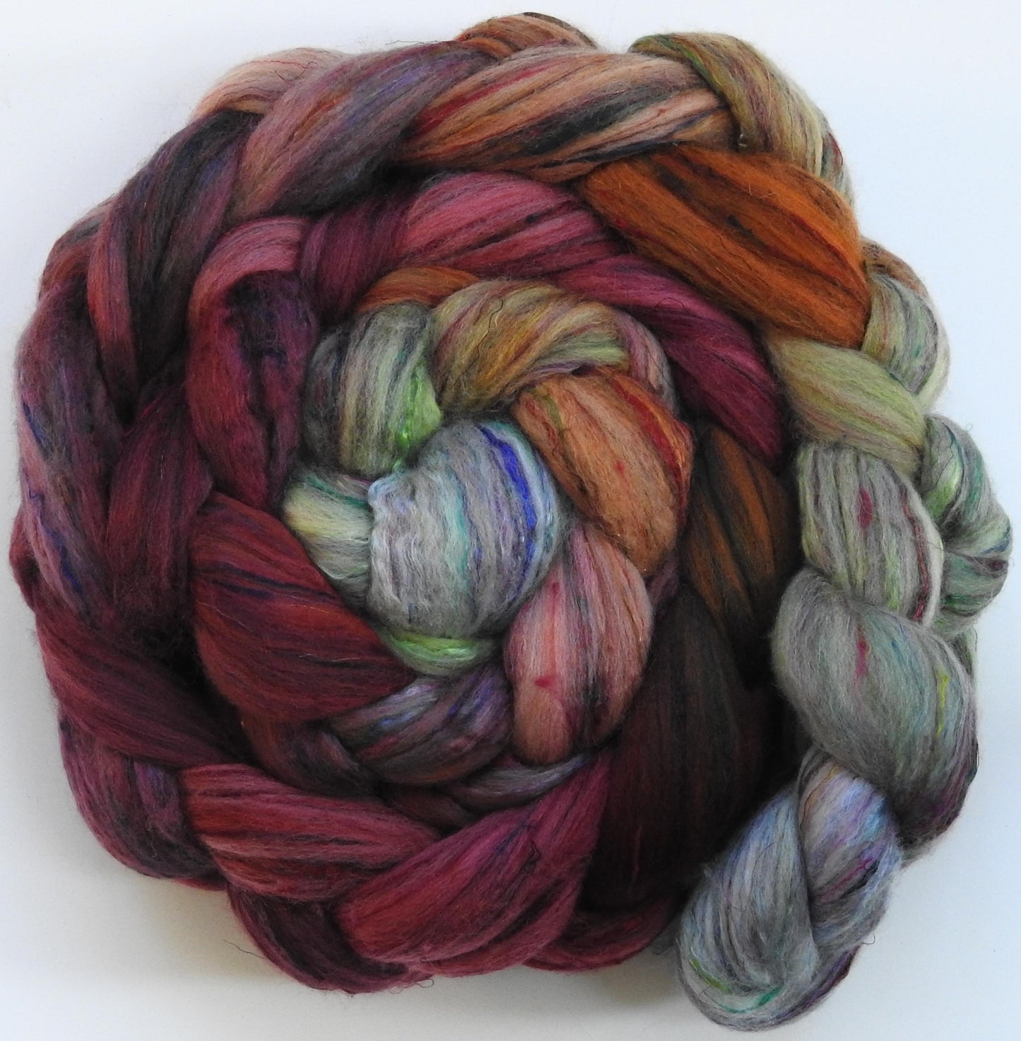 Icelandic Poppies (5.6 oz)- Batt in a Braid #39 -Falkland Merino/ Mulberry Silk / Sari Silk (50/25/25)