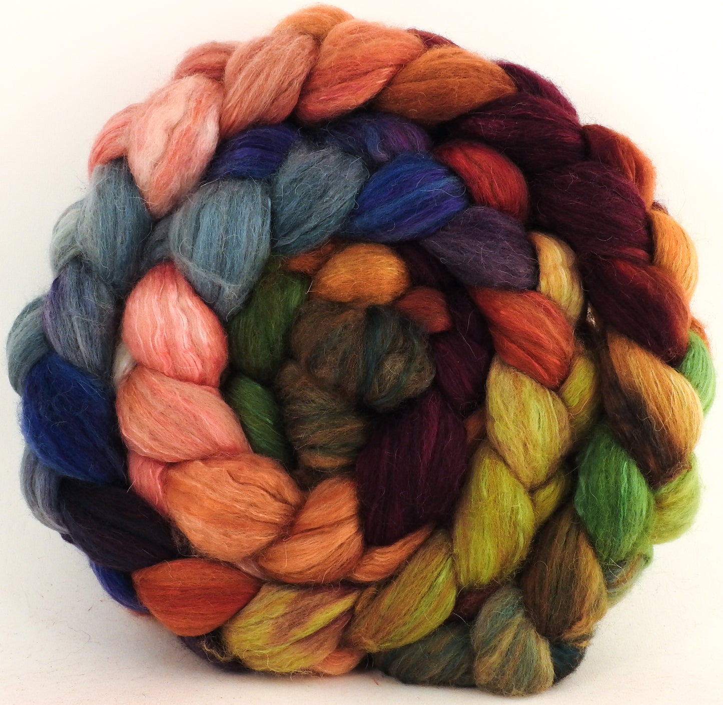 Batt in a Braid #5 -Bohemian -(5.4 oz.) Merino/ Camel/ silk/ faux cashmere/ firestar (25/25/25/12/12) - Inglenook Fibers