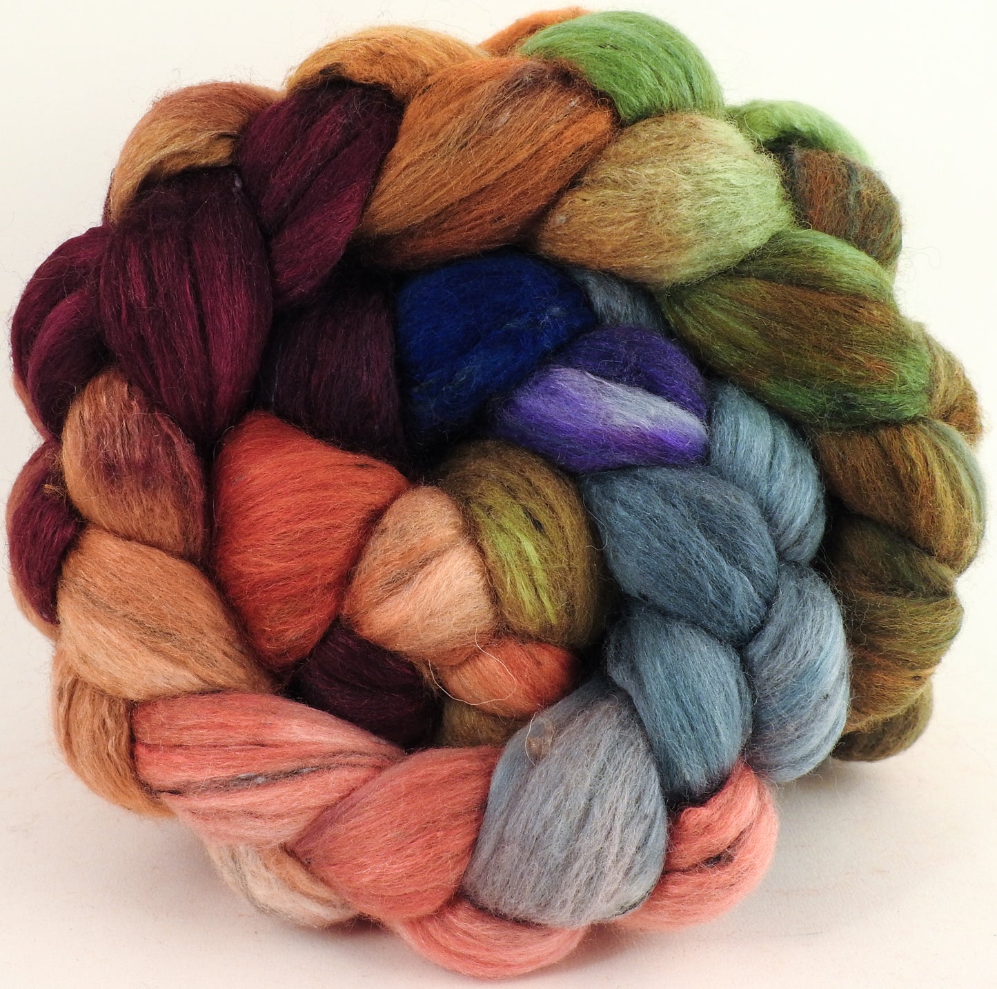 Batt in a Braid #49 - Bohemian (5.5 oz) - Polwarth/ Mulberry Silk/ Tweed Blend (50/25/25) - Inglenook Fibers
