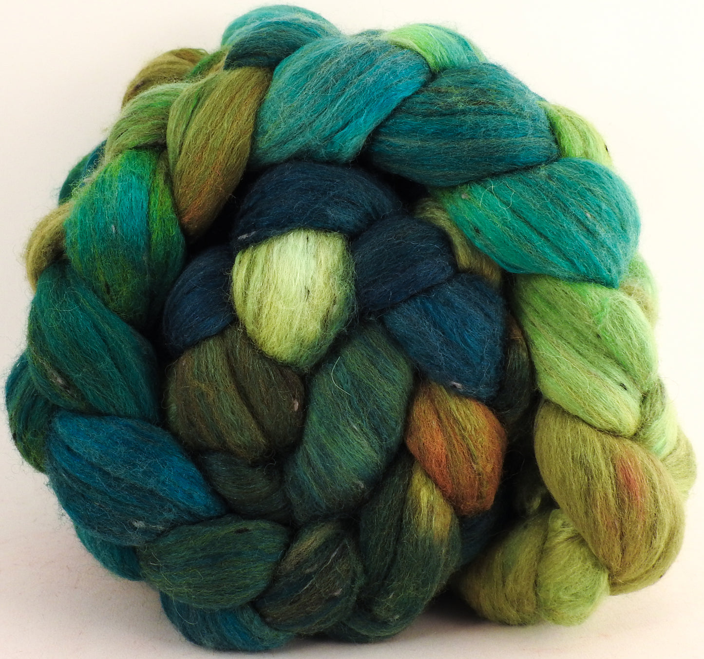 Batt in a Braid #49 -Pesto (5.7 oz) - Polwarth/ Mulberry Silk/ Tweed Blend (50/25/25) - Inglenook Fibers